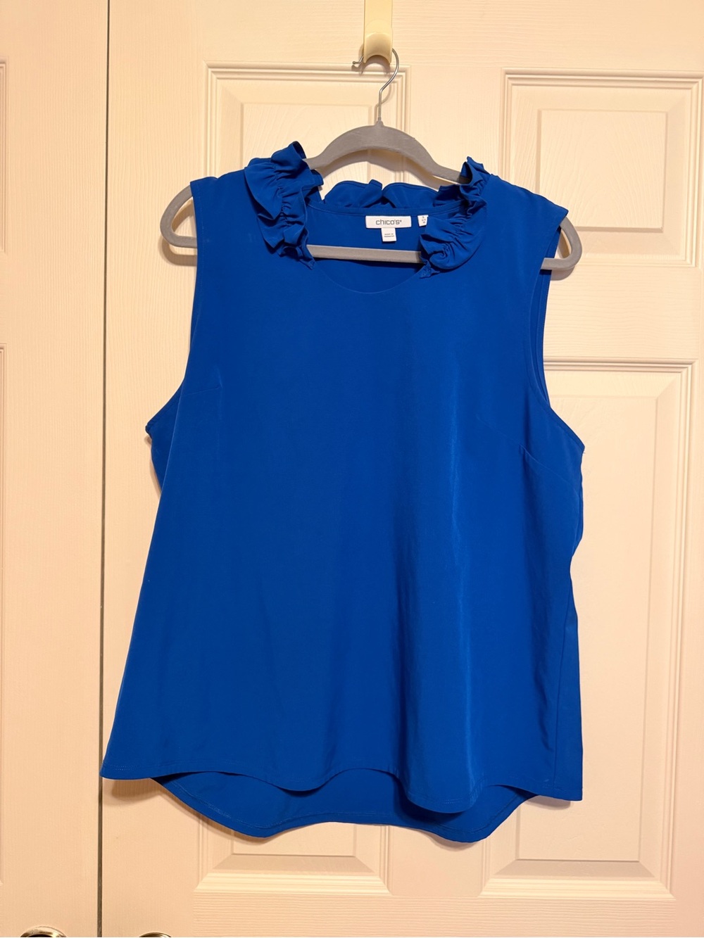 Chico's Royal Blue Ruffle Collar Sleeveless Shell